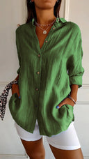 Women's Oversized Button Down Shirt – Casual Long Sleeve Crinkle Woven Top