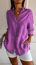 Women's Oversized Button Down Shirt – Casual Long Sleeve Crinkle Woven Top