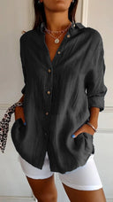 Women's Oversized Button Down Shirt – Casual Long Sleeve Crinkle Woven Top