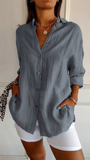 Women's Oversized Button Down Shirt – Casual Long Sleeve Crinkle Woven Top