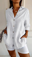 Women's Oversized Button Down Shirt – Casual Long Sleeve Crinkle Woven Top