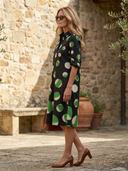 Women's Oversized Polka Dot Shirt Dress – Collared Roll Sleeve Button Front Knee Length
