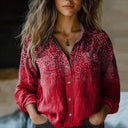 Women's Paisley Bandana Print Shirt – Long Sleeve Button-Up Boho Casual Blouse