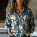 Women's Paisley Bandana Print Shirt – Long Sleeve Button-Up Boho Casual Blouse