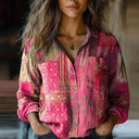 Women's Paisley Bandana Print Shirt – Long Sleeve Button-Up Boho Casual Blouse
