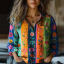 Women's Paisley Bandana Print Shirt – Long Sleeve Button-Up Boho Casual Blouse