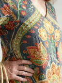 Women's Paisley Floral Print Maxi – V Neck 3/4 Sleeve A-Line Relaxed Casual Summer Dress