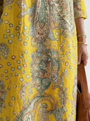 Women's Paisley Print Midi – Deep V Neck 3/4 Sleeve A-Line Relaxed Casual Summer Dress