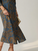 Women's Paisley Print Midi Dress – V Neck Twist Front Long Sleeve Straight Skirt