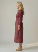 Women's Paisley Print Midi Dress – V Neck Twist Front Long Sleeve Straight Skirt