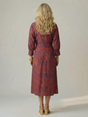 Women's Paisley Print Midi Dress – V Neck Twist Front Long Sleeve Straight Skirt
