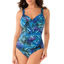 Women's Palm Leaf Print One Piece Swimsuit – V Neck Wrap Wide Strap Swimwear