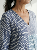 Women's Patchwork Dot Stripe Print Maxi – Split V Neck 3/4 Sleeve Relaxed Casual Dress