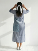 Women's Patchwork Dot Stripe Print Maxi – Split V Neck 3/4 Sleeve Relaxed Casual Dress