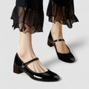 Women's Patent Ankle Strap Mary Jane Heels – Square Toe Mid Block Heel Pump