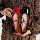 Women's Patent Ankle Strap Mary Jane Heels – Square Toe Mid Block Heel Pump