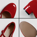 Women's Patent Ankle Strap Mary Jane Heels – Square Toe Mid Block Heel Pump