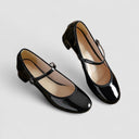 Women's Patent Ankle Strap Mary Jane Heels – Square Toe Mid Block Heel Pump