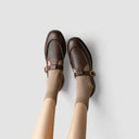 Women's Pebbled T-Bar Mary Jane Shoes – Gold Buckle Round Toe Low Block Heel