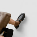 Women's Pebbled T-Bar Mary Jane Shoes – Gold Buckle Round Toe Low Block Heel