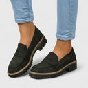 Women's Penny Loafers – Round Toe Matte Nubuck Upper Lug Sole Slip On Shoes
