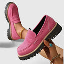 Women's Penny Loafers – Round Toe Matte Nubuck Upper Lug Sole Slip On Shoes