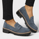 Women's Penny Loafers – Round Toe Matte Nubuck Upper Lug Sole Slip On Shoes