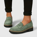 Women's Penny Loafers – Round Toe Matte Nubuck Upper Lug Sole Slip On Shoes