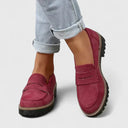 Women's Penny Loafers – Round Toe Matte Nubuck Upper Lug Sole Slip On Shoes