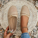 Women's Perforated Slip On Ballet Flat – Round Toe Cutout Vamp Casual Shoe