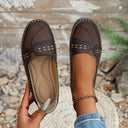 Women's Perforated Slip On Ballet Flat – Round Toe Cutout Vamp Casual Shoe