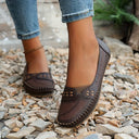 Women's Perforated Slip On Ballet Flat – Round Toe Cutout Vamp Casual Shoe