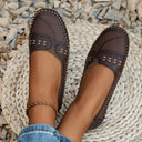 Women's Perforated Slip On Ballet Flat – Round Toe Cutout Vamp Casual Shoe