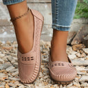 Women's Perforated Slip On Ballet Flat – Round Toe Cutout Vamp Casual Shoe