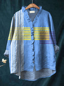 Women's Plaid Stripe Print Blouse – Ruffle V Neck Long Sleeve Casual Everyday Button Top