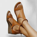 Women's Plain Ankle Strap Wedge Sandals – Open Toe Zip Back Casual Summer