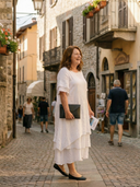 Women's Plain Layered Linen Maxi – Scoop Neck Short Sleeve Wedding Guest Dress