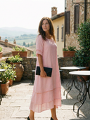 Women's Plain Layered Linen Maxi – Scoop Neck Short Sleeve Wedding Guest Dress