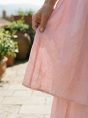 Women's Plain Layered Linen Maxi – Scoop Neck Short Sleeve Wedding Guest Dress