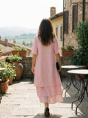 Women's Plain Layered Linen Maxi – Scoop Neck Short Sleeve Wedding Guest Dress