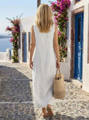 Women's Plain Linen Maxi – Scoop Neck Sleeveless Casual Summer Tank Dress