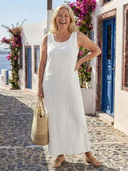 Women's Plain Linen Maxi – Scoop Neck Sleeveless Casual Summer Tank Dress