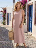 Women's Plain Linen Maxi – Scoop Neck Sleeveless Casual Summer Tank Dress