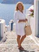 Women's Plain Linen Shirt Dress – Collared Roll Sleeve Button Front Summer Mini