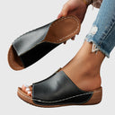 Women's Plain Low Wedge Slide Sandals – Open Toe Slip On Casual Summer Mule