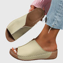 Women's Plain Low Wedge Slide Sandals – Open Toe Slip On Casual Summer Mule