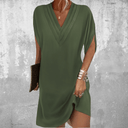 Women's Plain Mini – V Neck Split Sleeve Pleated Neckline Party Evening Dress