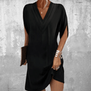Women's Plain Mini – V Neck Split Sleeve Pleated Neckline Party Evening Dress