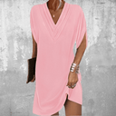 Women's Plain Mini – V Neck Split Sleeve Pleated Neckline Party Evening Dress
