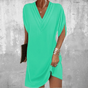 Women's Plain Mini – V Neck Split Sleeve Pleated Neckline Party Evening Dress